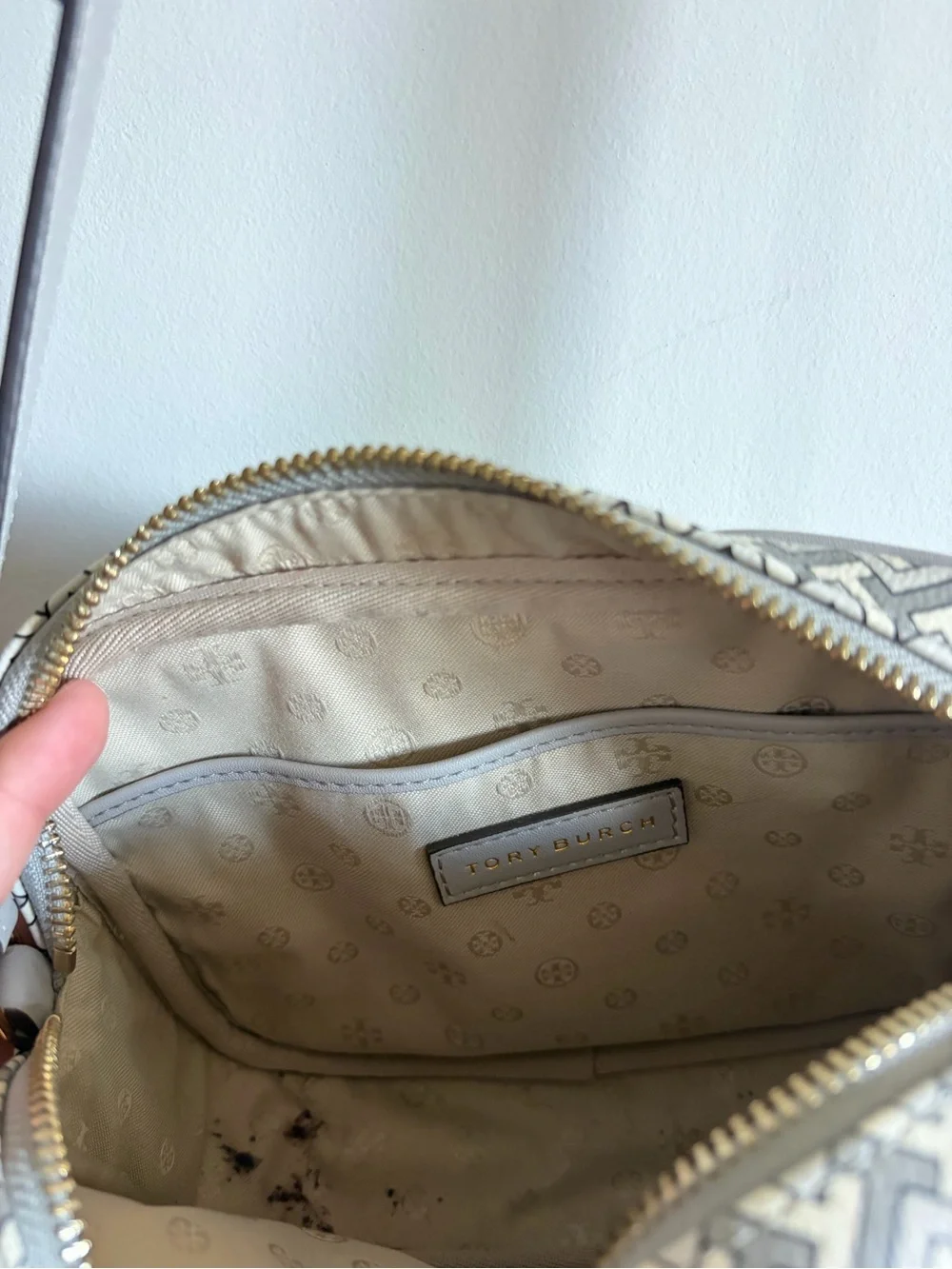 Tory Burch Gray & White Crossbody Bag